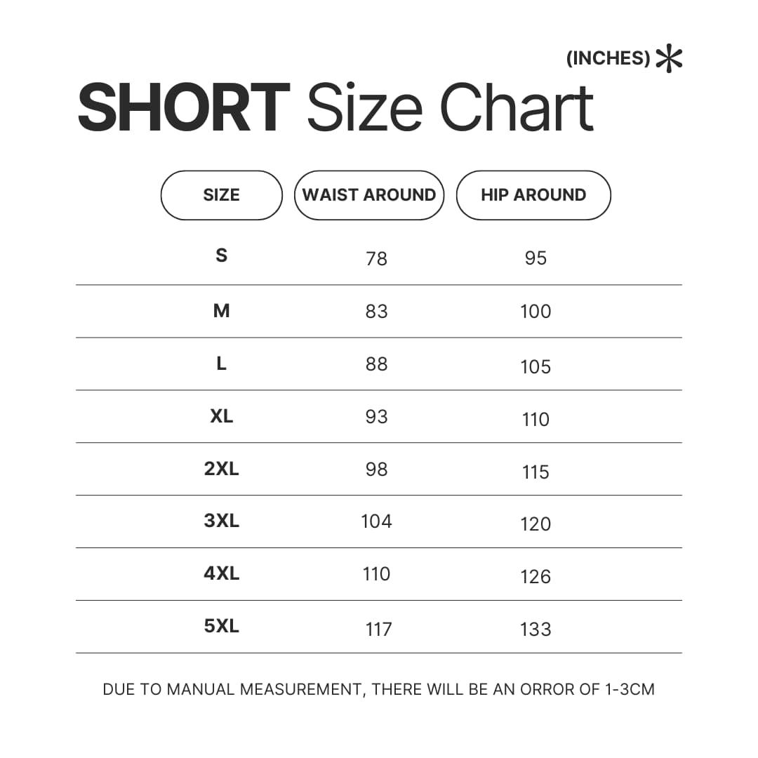 Short Size Chart - JoJo's Bizarre Adventure UK Store