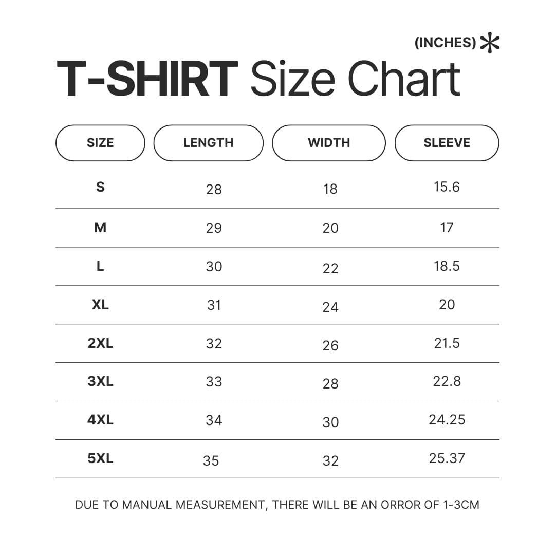 T shirt Size Chart - JoJo's Bizarre Adventure UK Store