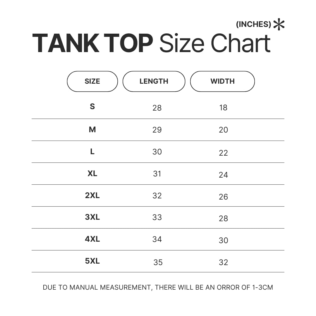 Tank Top Size Chart - JoJo's Bizarre Adventure UK Store